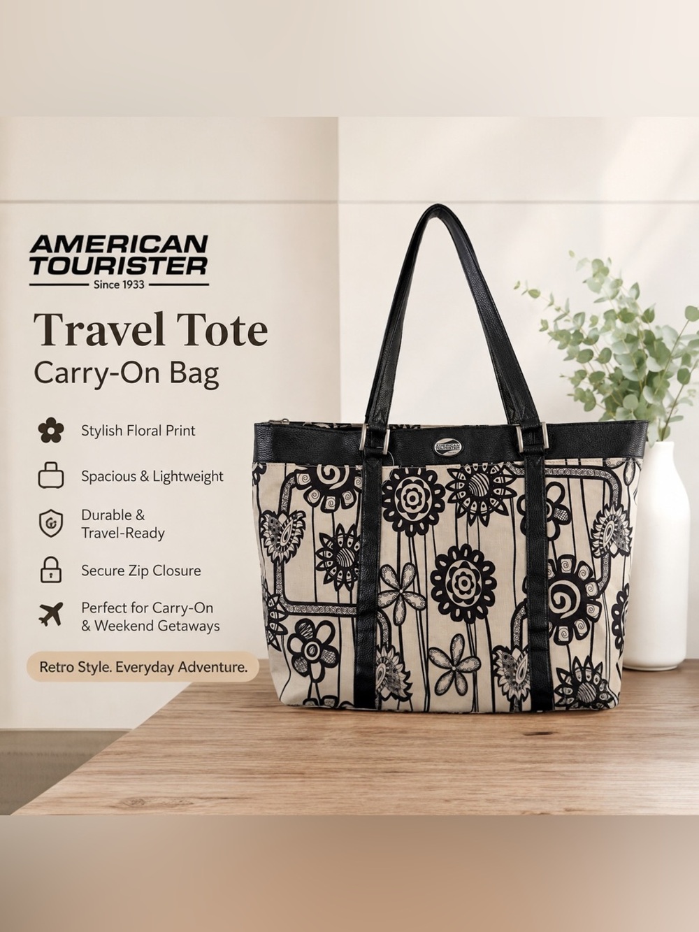 American Tourister Floral Travel Tote Carry On Overnight Weekender Bag
